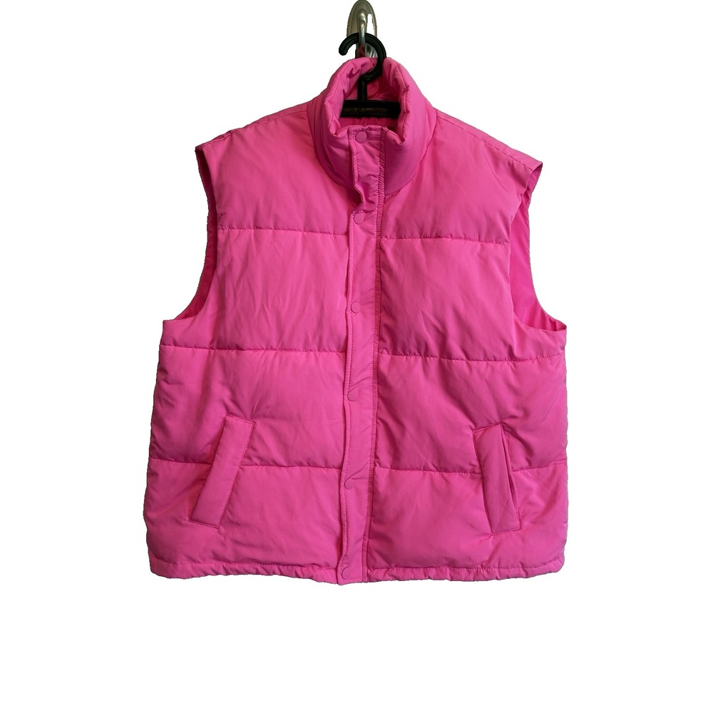 Womens Pink Zip Snap Puffer Vest XL Outdoorsy Casualcore Minimalist Athleisure